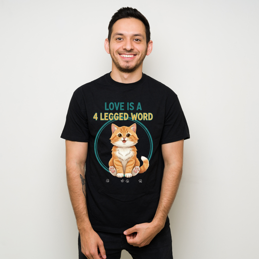 Love Is a 4 Legged Word Cat T-Shirt – Cute Cat Lover Shirt | Cat Mom Cat Dad Gift | Pet Owner Tee