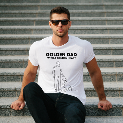 Golden Dad with a Golden Heart T-Shirt | Golden Retriever Dog Dad Tee | Pet Lover Gift for Men