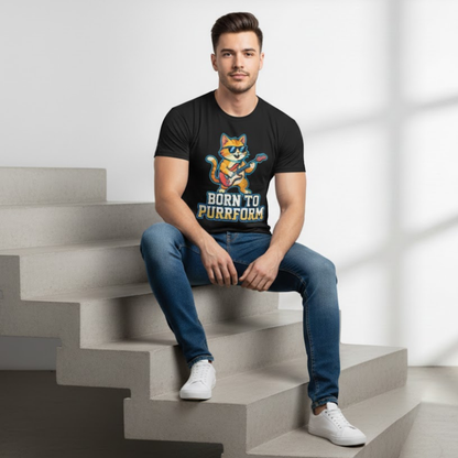 Born to Purrform Cat Guitarist T-Shirt – Funny Cat Lover Musician Tee | Rock Band Guitar Cat Shirt