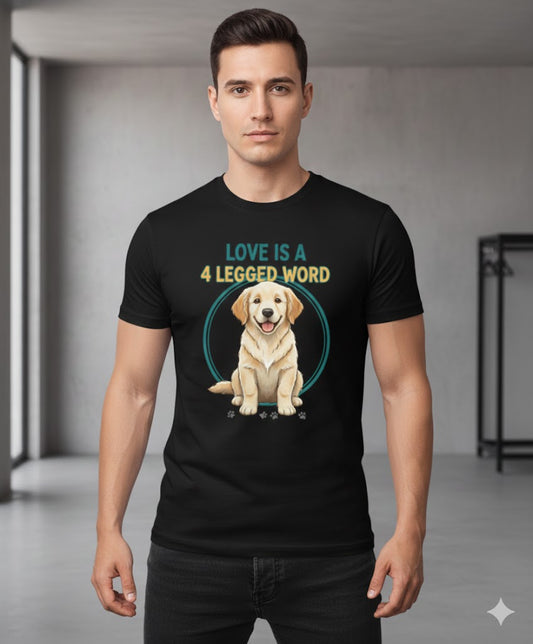 “Love Is a 4 Legged Word Dog Lover T-Shirt – Cute Golden Retriever Graphic Tee for Pet Owners”
